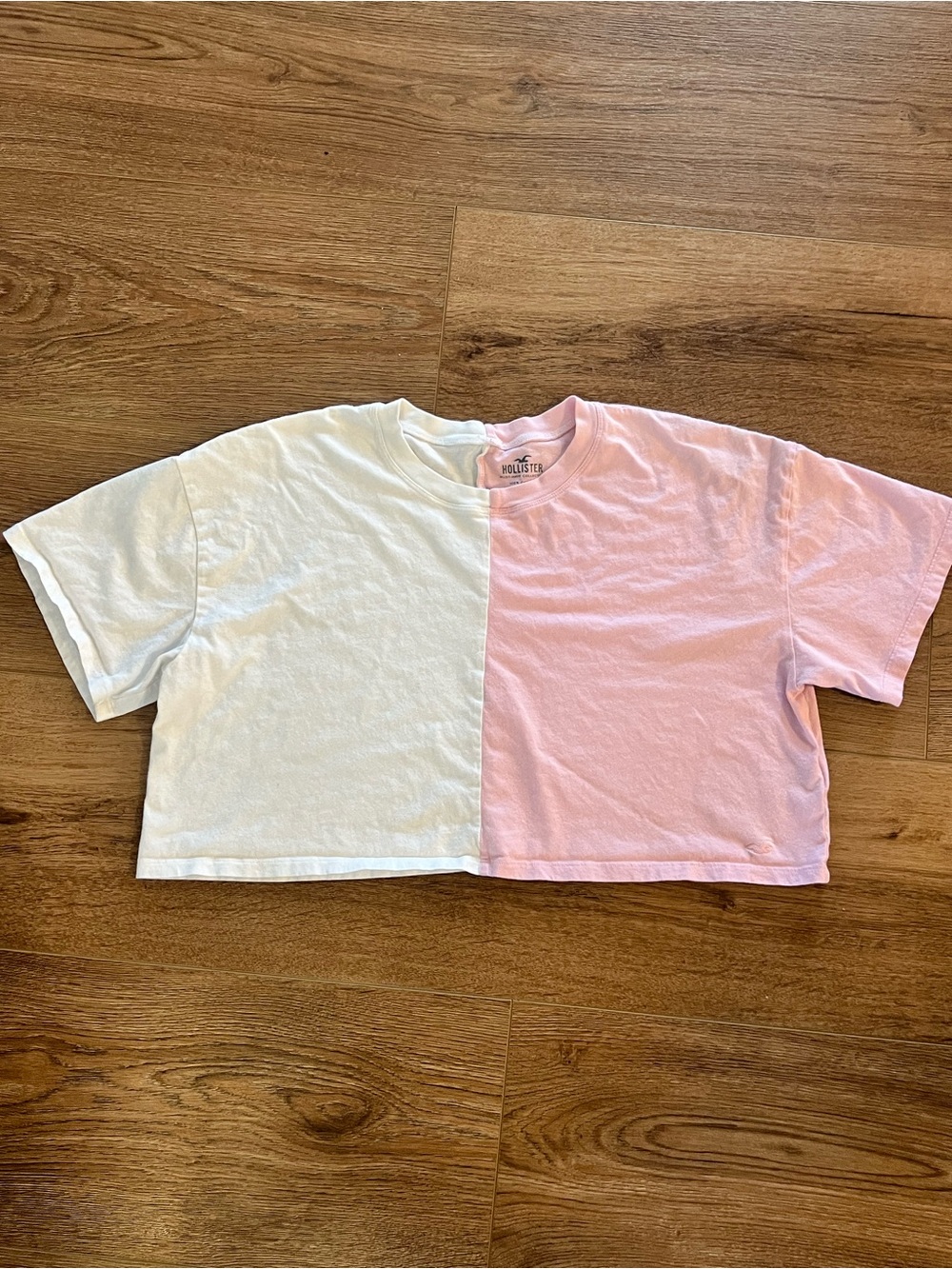 Hollister Half-and-Half Cropped Tee in White and Light Pink